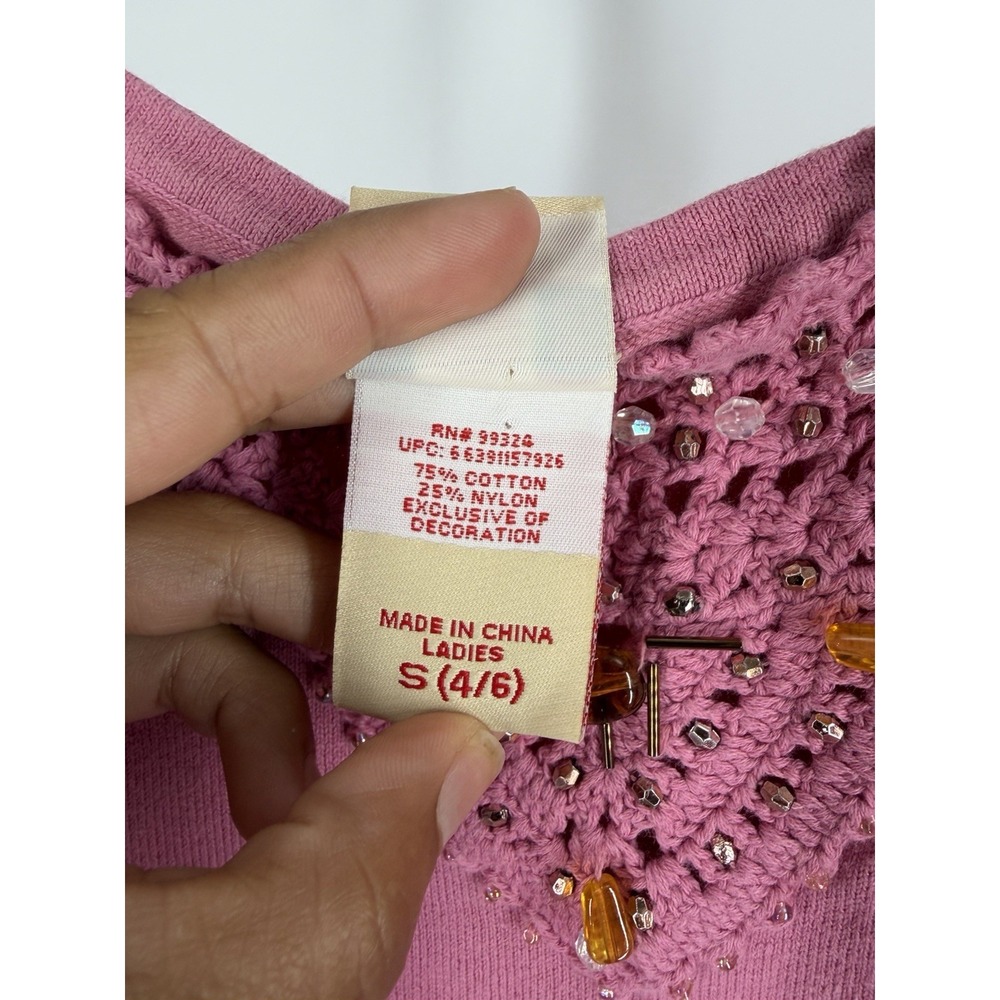 Faded Glory Beaded Crochet Sleeveless Pink Tank Camisole Top Sz S Y2K Boho - Picture 5 of 8